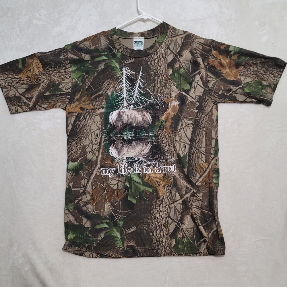 Sportex Mens Camo T Shirt L Large Short Sleeve Casual Camouflage Realtree Vntg